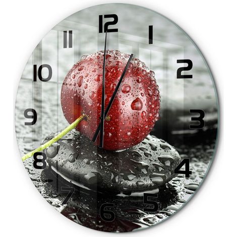 Horloge Murale Ronde Idée Cadeau Verre Trempé Silencieuse Design Moderne Cerise sous la pluie fi 60 cm (1/5)