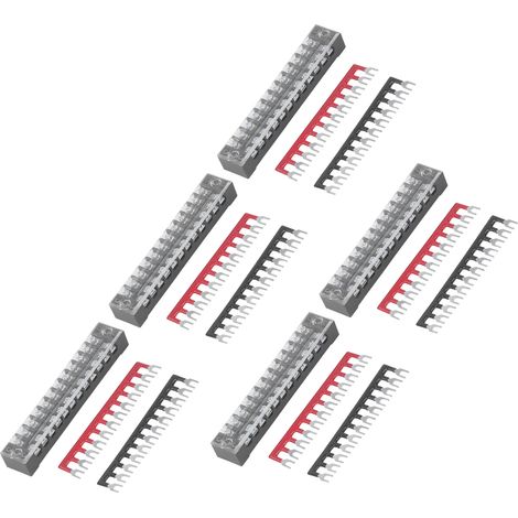 Bloc de connexion à bornes 12 pôles, 5 unités avec ponts et barrettes, 15A 600V (1/5)