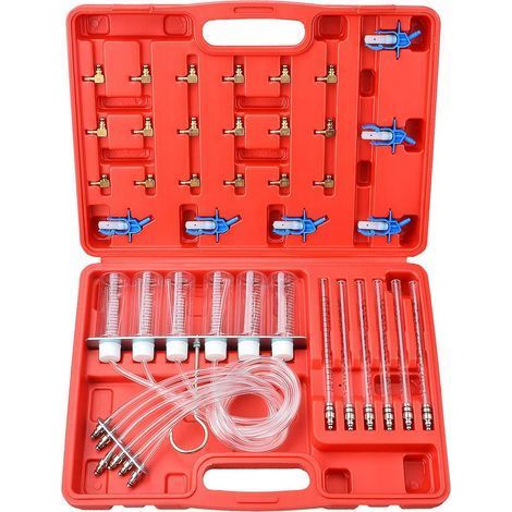 Kit Test Fuite Injecteur Diesel, 24 Adaptateurs, 6 Bouteilles Mesure, Pour Bosch Siemens Denso Delphi (1/5)