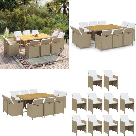 11-tlg. Garten-Essgruppe mit Kissen Poly Rattan Beige - Gartensessel - Gartentisch - Gartenmöbeln - Outdoor Möbel - Rattan Gartenmöbel - Home & Living (1/5)