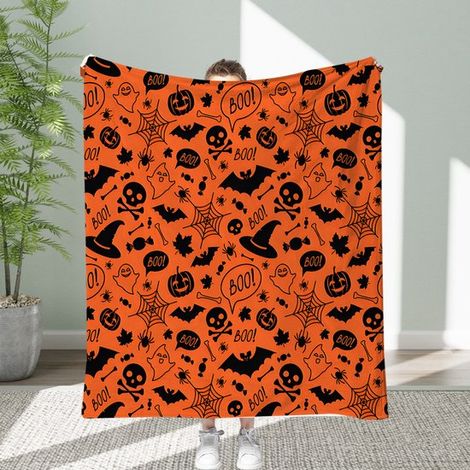 Plaid d'Halloween 70×100cm – Fantômes et citrouilles – Couverture en flanelle polaire ultra douce – Couverture douillette – Convient pour le canapé et le lit – Décoration d'Halloween pour la maison (1/2)