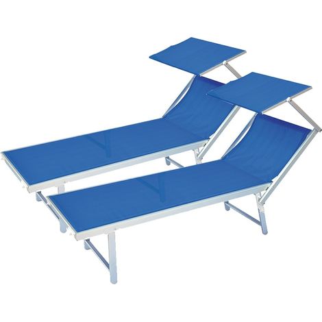 Coppia 2 pz lettini Prendisole Sdraio Alluminio Piscina Mare Spiaggia Giardino parasole di colore BLU