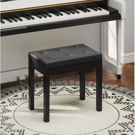 Panca per pianoforte 55x34x50 cm in similpelle nera con vano portaoggetti FLORAGRACE (1/5)