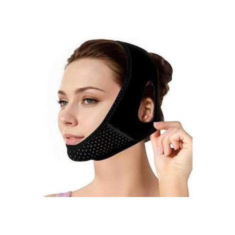Masque Lifting V-Shape Réutilisable, Gaine Visage pour Contour du Visage, Masque Double Menton Confortable et Ajustable, Forme de V, noir