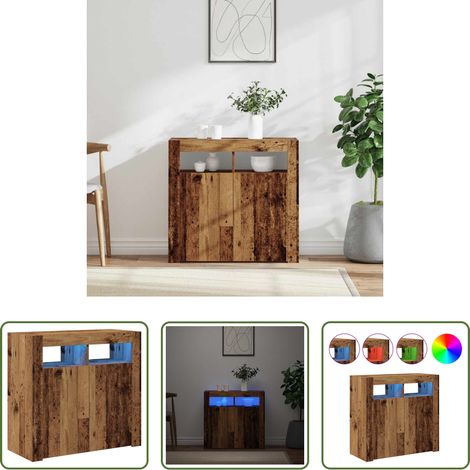 LED Beleuchtung -  Sideboard mit LED-Leuchten Altholz-Optik 80x35x75 cm (1/5)