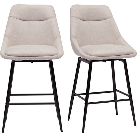 Taburetes de bar giratorios 360° en tela efecto terciopelo texturizado beige y metal H66 cm (juego de 2) ALESS