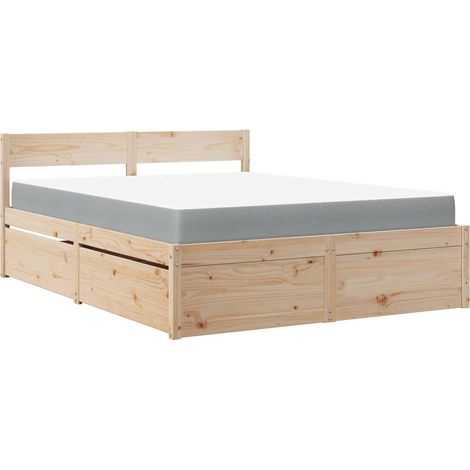 Lit double  Lit adulte  Lit avec tiroirs et matelas 160x200 cm bois de pin massif