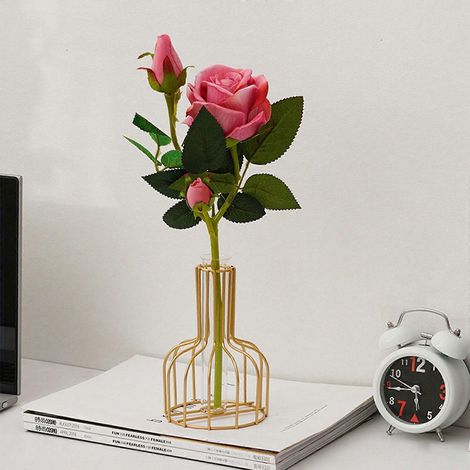 Pot de fleurs en fer forgé de style nordique, vase tubulaire en verre pour plantes hydroponiques, décoration pour la maison, la chambre, un mariage ou un bureau (1/4)