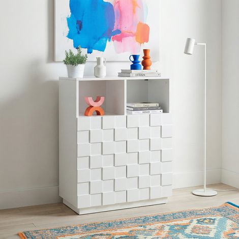 Highboard Bopibobro mit 2 Türen 86x64x36 cm Weiß [en.casa]