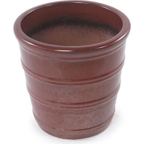 Maceta de cerámica artesanal Ø 24 cm marrón rojiza con ranuras horizontales (1/5)