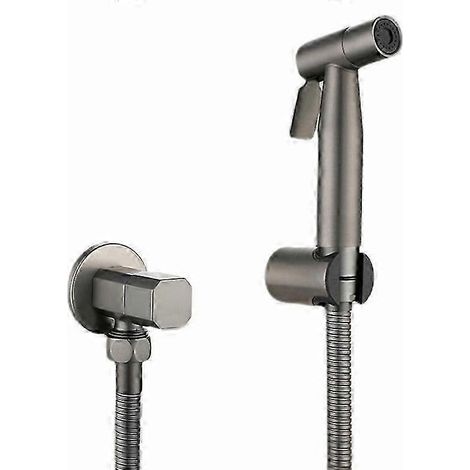 Anthracite grey bidet shower kit, Shattaf shower head in brushed grey brass, copper taps and bidet jet. (1/5)