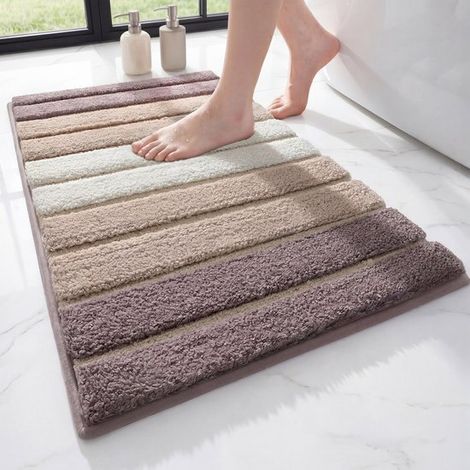 Tapis de bain MAESON 60 x 110 cm - Antidérapant et imperméable - Tapis de douche pour salle de bain - Grand format - Beige et blanc - Convient pour la douche et le bain (1/5)