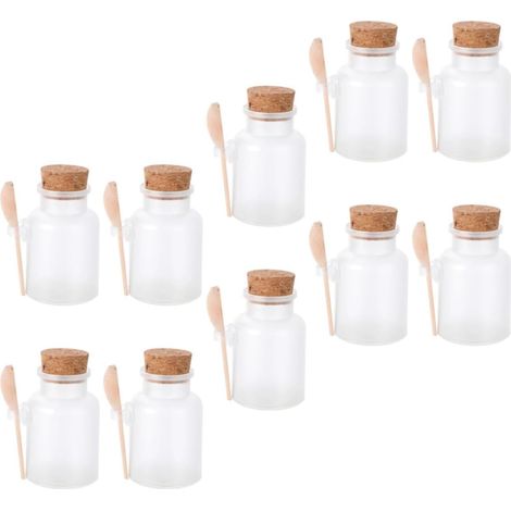 Bocaux pour Sel de Bain Cuillère en Bois 100g Lot de 10 en Plastique Transparent Hermétiques et Pratiques pour Salle de Bain et Voyage (1/5)
