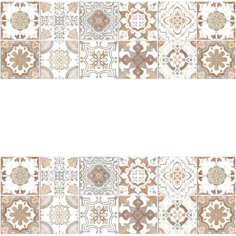 (Kaki, 15 cm x 15 cm x 24 pièces) Sticker mural autocollant motif mandala, PVC imperméable, décoration murale de cuisine (1/5)