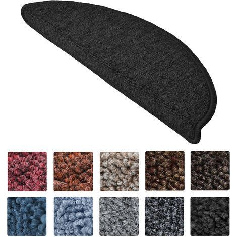 Beautissu ProStair Alfombras pequeñas semicirculares para escaleras (55 x 15 cm), set de 15 unidades Antracita, 55 x 15 x 4 cm