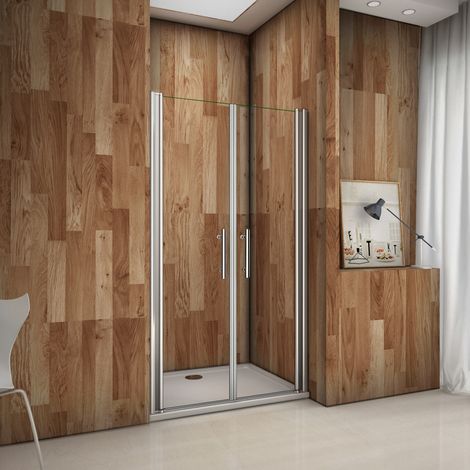 Aica Sanitaire – Porte de douche pivotante 90x185 cm – Verre anticalcaire 6mm – Installation en niche – Ouverture intérieure/extérieure (1/5)