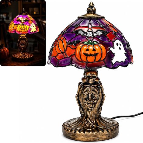 Veilleuse Halloween Citrouille Fantôme Violette, Lampe de Table Décorative USB Vintage, Ornement pour Cheminée, Bibliothèque et Chambre (1/5)