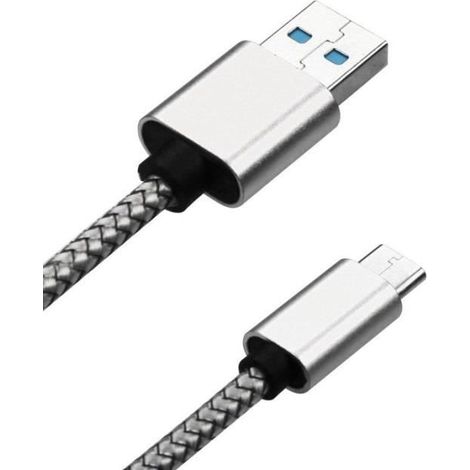 USB Type A vers USB Type C Câble 1m en Cuir Synthétique Tressé Connecteurs en Alliage Aluminium, Silver Argenté (1/4)