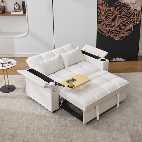 Sofá cama convertible 140,5x74x82 cm de tejido beige, modular para salón -FLORAGRACE (1/5)