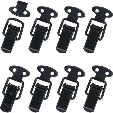 Huit loquets à ressort indépendants de type levier,loquets coulissants en métal noir,adaptés aux boîtes à outils,tiroirs,armoires (1/5)