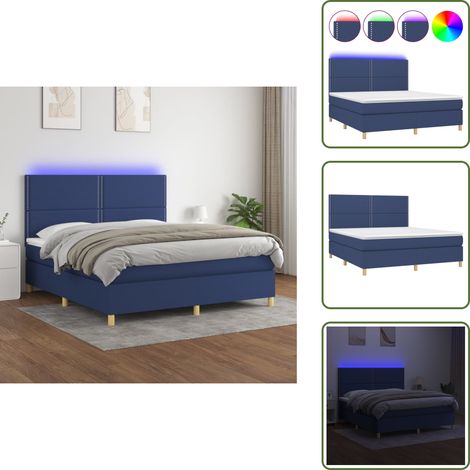 Boxspringbett mit Matratze & LED Blau 180x200 cm Stoff - Boxspringbett - Doppelbett - Schlafsystem - Lattenrost - Bettauflage