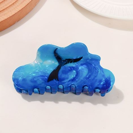 1pc 10,2CM Grande épingle à cheveux élégante en forme de baleine - Bleu et noir brillants avec accents ondulés, Parfait pour queues de cheval stylées B, Cadeau idéal pour maman (1/4)