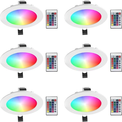 6pcs LED Spots Encastrables Ampoule RGB Couleur Changement Lampe Blanc Froid 5700K plafond Jour Plafonnier Encastré avec Télécommand (1/5)