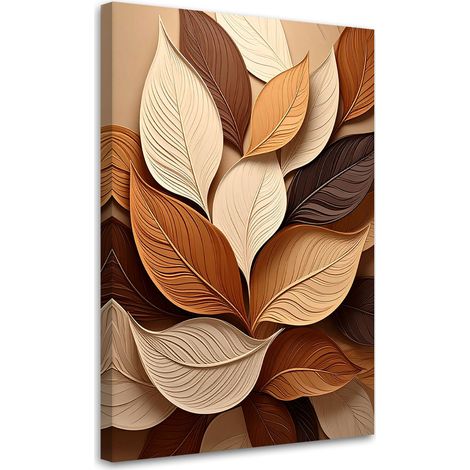 Stampe su Tela, Foglie sovrapposte in calde tonalità di marrone e beige. - 40x60 (1/2)