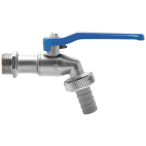 ASW Kugel-Auslaufventil 422508 3/4", Griff blau, Messing matt verchromt, mit Schlauchverschraubung (1/2)
