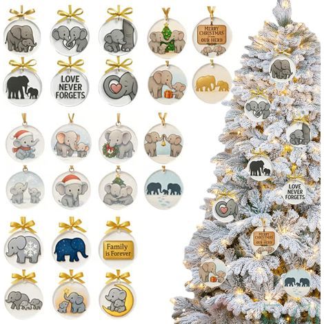 Calendario de Adviento acrílico 2D de 24 días - Diseño de elefante - Para adultos, estudiantes, adolescentes, árbol de Navidad - Decoración para ventanas (1/5)