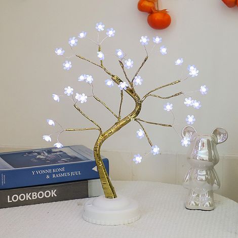 LED-Nachtlicht Baum mit weißem Kupferdraht, Lichtdekoration für Wohnzimmer und Schlafzimmer, USB- und Batteriebetrieb, Fernbedienung enthalten-lsw