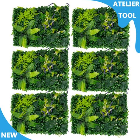 ATELIER 6PCS 60x40cm murs de verdure artificiel vert plastique mur monté herbe artificielle décor de fond (1/5)
