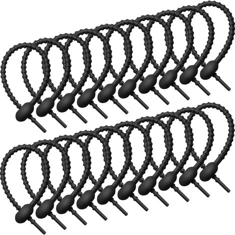 Packung mit 20 Silikon-Kabelbindern, 20 cm langen wiederverwendbaren Gummi-Drehbändern, Universalbindern, Silikonschnur, Haushalts-Schlangenbindern zum Verschließen von Plastiktüten, Drähten und Kabel