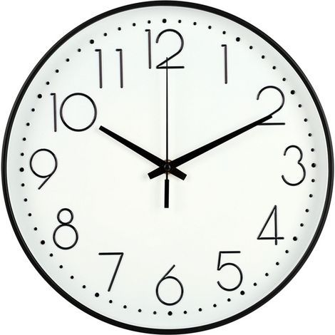Silent 8-inch wall clock, no ticking, decorative, easy to read, round wall clock for home, living room, black frame, white background, black lettering (1/5)