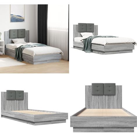 Bettgestell mit Kopfteil Grau Sonoma 75x190 cm Holzwerkstoff - Bettes - Doppelbett - Bettkopfteil - Holzbetten - Massivholzbette - Home & Living
