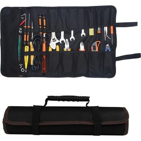 Werkzeugkoffer aus 600D Oxford-Gewebe, 58,5 x 35,5 cm – 22 aufrollbare Taschen, wasserdicht, für Profis und Privatpersonen, Schwarz (1/4)