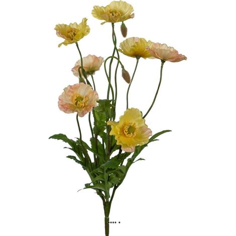 Pavots Coquelicots artificiels en piquet 7 fleurs H35 cm D25 cm Jaune - couleur: Jaune