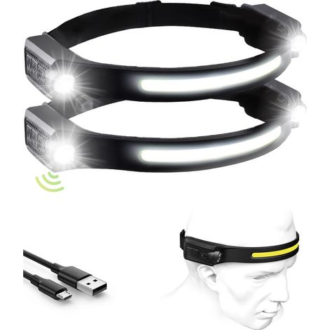 Lampada frontale a LED ricaricabile, torcia frontale da 1200 lumen, doppia lampada frontale, durata della batteria di 12 ore, 5 modalità di illuminazione, leggera con sensore di movimento, impermeabil (1/5)