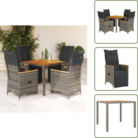 5-tlg. Garten-Bistro-Set mit Kissen Grau Poly Rattan - Gartenmöbel - Bistroset - Lounge Sessel - Outdoor Möbel - Rattan Gartenmöbel (1/5)