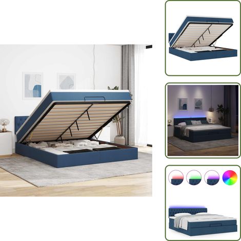 Cama con mecanismo hidráulico - vidaXL Cama otomana con colchón y luces LED tela azul 180x200cm - Cama con muelles ensacados