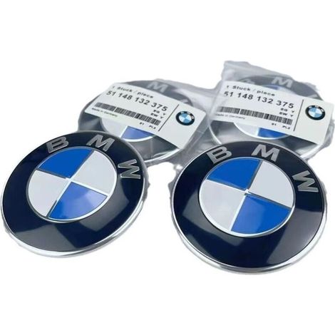 Juego de 2 emblemas BMW para capó y maletero, 82 mm y 74 mm – Resina ABS y aluminio – Fácil instalación – Compatible con los modelos E30, E36, E46, E34, E39, E60, E65, E38, X3, X5 y X6. (1/3)