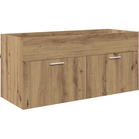 Armoire de lavabo moderne avec grand espace de stockage 100 x 38,5 x 46 cm en bois d'ingénierie chêne artisanal (1/5)