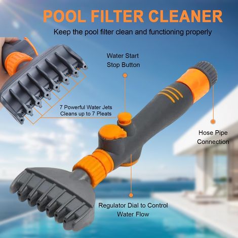 Cartouche de Filtre pour Piscine et Spa Aspirateur, Brosse de Filtre de Piscine, Outil de Nettoyage de Cartouche Filtrante, Compatible avec la Plupart des Filtres de Piscines Standard (1/4)