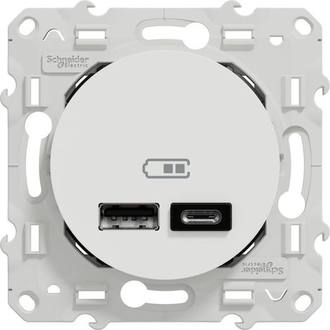 SCHNEIDER ELECTRIC Prise chargeur double usb A+C 12W à assembler Odace, SCHNEIDER ELECTRIC, blanc