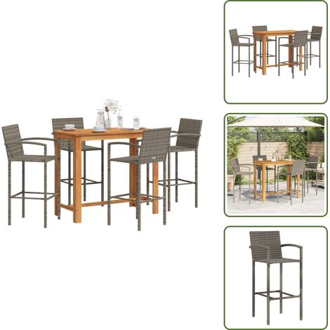 The Living Store Ensemble de bar de jardin 5 pcs gris bois massif acacia rotin - Salon De Jardin - Mobilier De Jardin - Set De Salon De Jardin - Table De Bar - Chaises De Bar