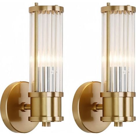 Set of 2 brass wall sconces, gold crystal wall sconce, crystal glass wall sconce with gold base, suitable for living room, dining room, bedroom, office (1/5)