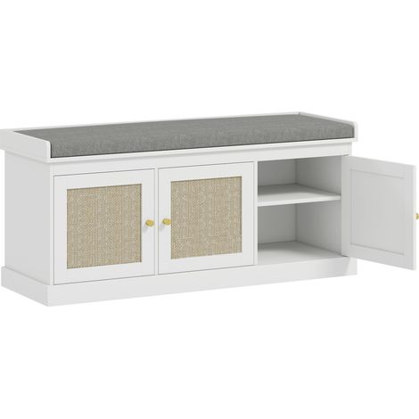 Banc Lorenzo Style Bohème Chic Rangement Chaussures 3 Portes Blanc