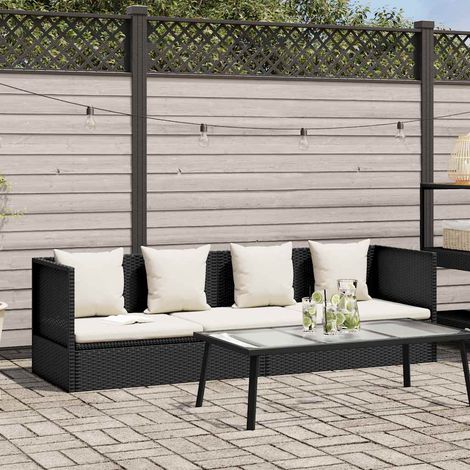 Garten-Sofabett mit Kissen Poly Rattan Schwarz