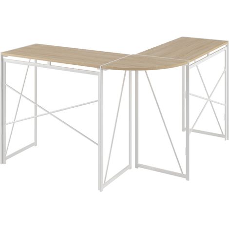 Bureau d'angle en bois clair en MDF et métal, forme en L, grand plateau pour bureau à domicile, ordinateur, étude, gaming et travail moderne - CHICFURN (1/5)