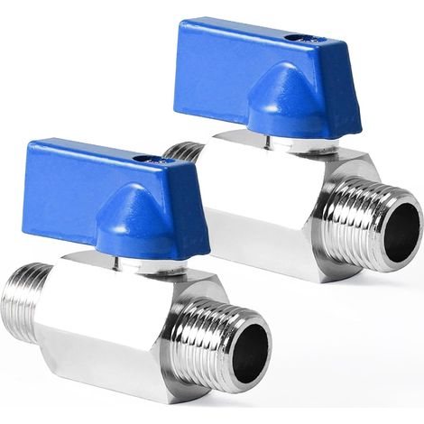 Ball Valves 1/4" 1/4" AG x 1/4" AG Mini Ball Valves, G1/4" Brass Mini Shut-off Valve with Blue Handle, DN8 Ball Valve Switch for Water (1/5)